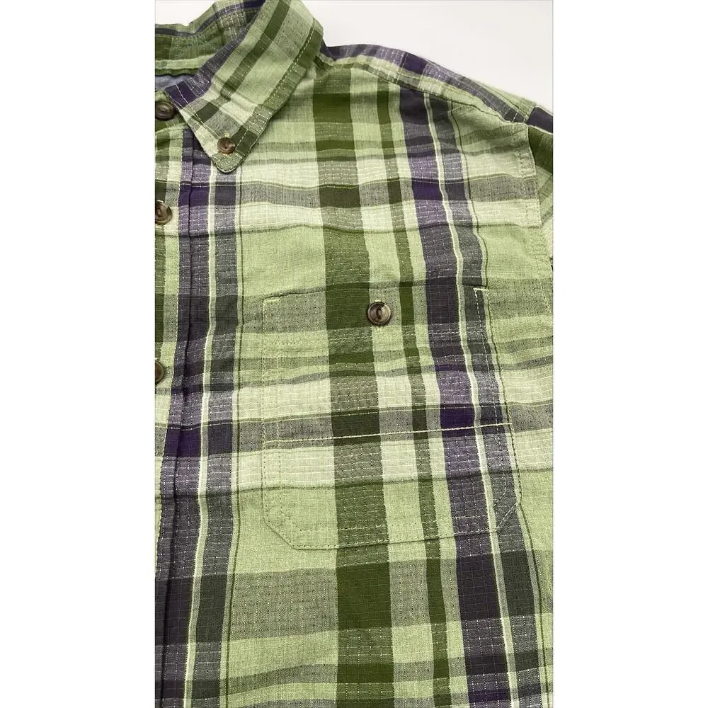 The North Face Button Down Shirt Mens Large Green Plaid TNF Hiking Camping